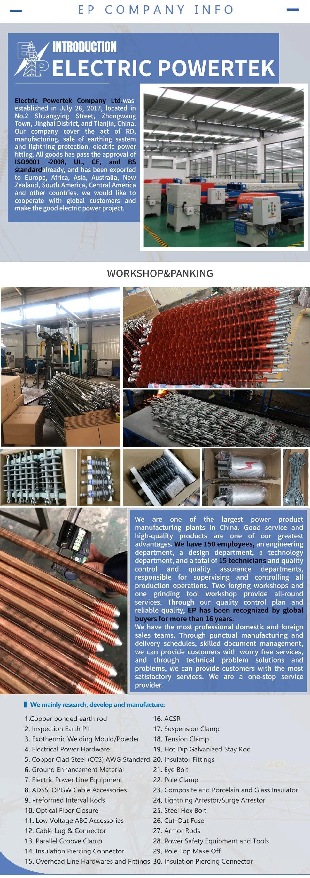 Price Copperweld Clad Steel Copper Bonded Ground Earth Rod for Earthing System Material